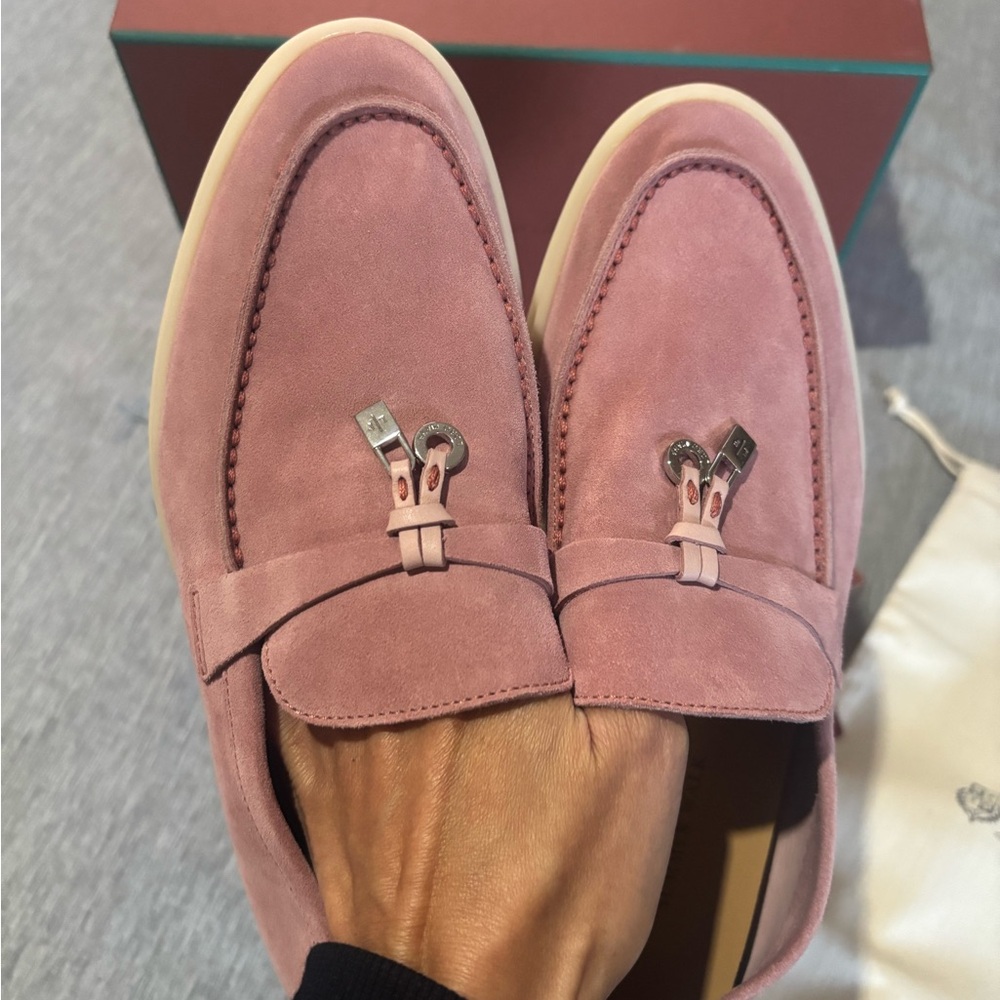 Women’s Loro Piana Summer Charms Walk Loafers in Flowering Cherry Size 35.5